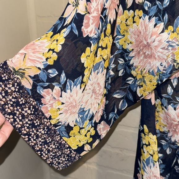 floral kimono long cover-up duster wide arm semi sheer - Picture 2 of 5